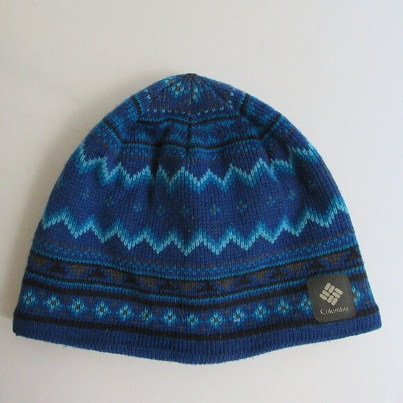 Columbia Omni Heat Lined Beanie Hat Adult OS Blue Aztec Pattern Warm Winter Cap - Picture 1 of 10